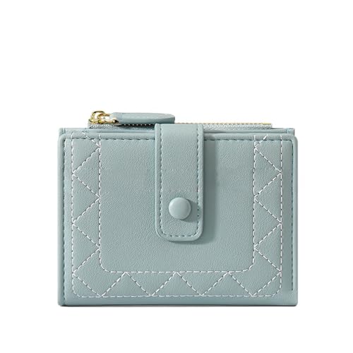 Vllcsla Frauen Bifold Niedliche Brieftasche Damen Kleine Größe PU Leder Kurze Geldbörse mit Reißverschluss Münzfach und ID-Fenster für Mädchen (Blau) von Vllcsla