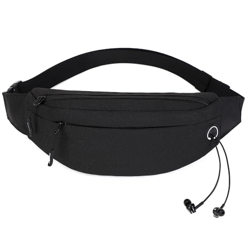 Vllcsla Gürteltasche Bauchtasche Damen Herren, 27x5x12 cm, Wasserabweisend, Unisex Laufgürtel mit Kopfhöreranschluss und 3 Reißverschlusstaschen, Verstellbare Hüfttasche für Freizeit, Lässig von Vllcsla