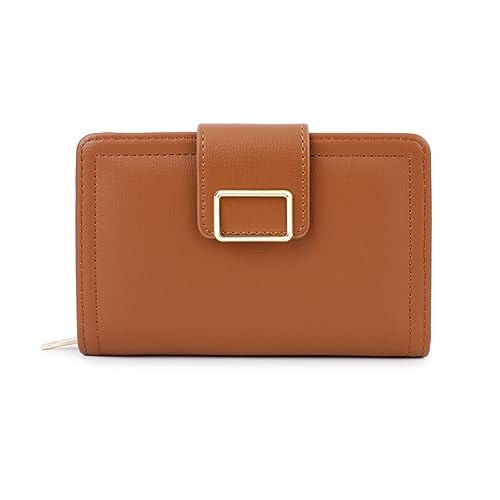 Vllcsla Kleine Brieftasche für Damen Bifold PU Leder Geldbörse mit Reißverschluss Münzfach - Damen Bifold Portemonnaie mit 5 Kartenfächern und Fotofenster und Banknotenfach (Braun) von Vllcsla