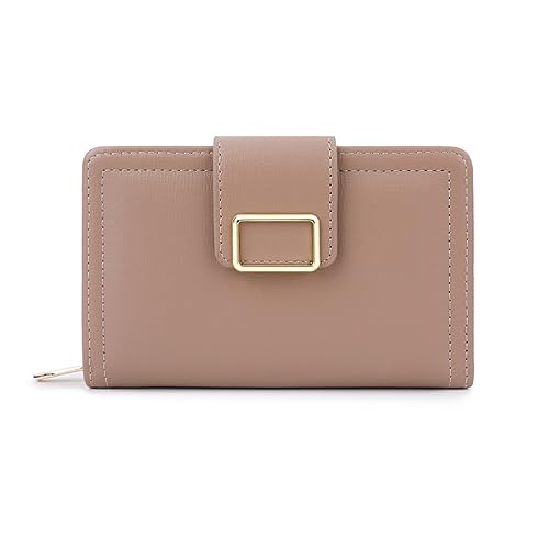 Vllcsla Kleine Brieftasche für Damen Bifold PU Leder Geldbörse mit Reißverschluss Münzfach - Damen Bifold Portemonnaie mit 5 Kartenfächern und Fotofenster und Banknotenfach (Khaki) von Vllcsla