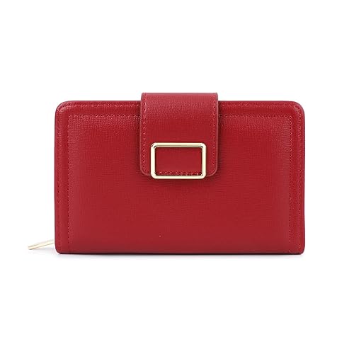 Vllcsla Kleine Brieftasche für Damen Bifold PU Leder Geldbörse mit Reißverschluss Münzfach - Damen Bifold Portemonnaie mit 5 Kartenfächern und Fotofenster und Banknotenfach (Rot) von Vllcsla