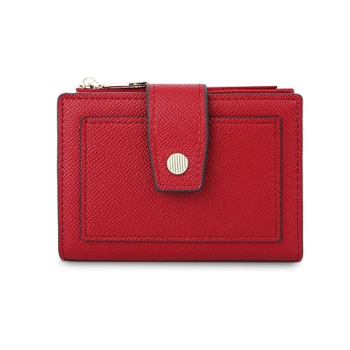 Vllcsla Kleine Brieftasche für Frauen Mädchen PU-Leder Geldbörse Brieftasche Dünner und Leichter Kartenhalter Organizer mit Fotofenster und Reißverschluss Münzfach (Rot) von Vllcsla