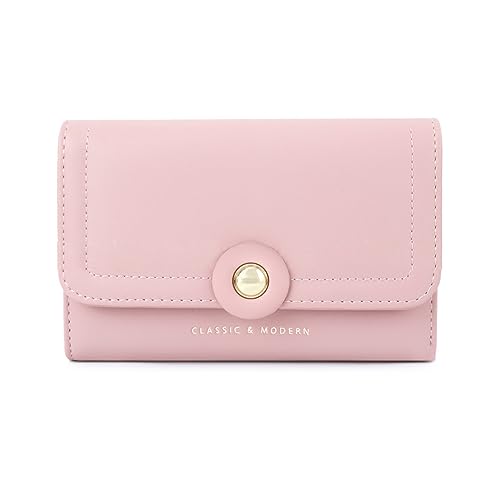 Vllcsla Kleine Geldbörsen für Frauen PU-Leder Kreditkartenhalter Mädchen Brieftasche Leichter Kartenhalter Organizer mit Fotofenster und Reißverschluss-Münzfach (Rosa) von Vllcsla