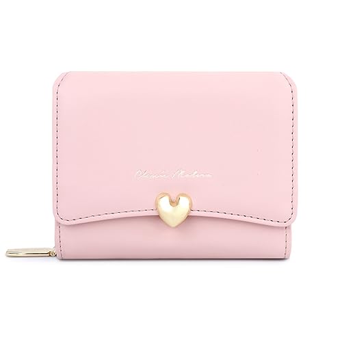 Vllcsla Kleine Geldbörsen für Mädchen Damen PU Leder Bifold Portemonnaies Geld-Organizer mit Reißverschluss-Münzfach und 6 Kartenfächern (Rosa) von Vllcsla