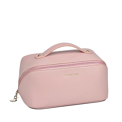 Vllcsla Kosmetiktasche für Frauen Handtasche mit Henkel und Reißverschluss für die kosmetische Organisation - Leichte Damenhandtasche aus PU-Leder mit 2 inneren Fächern (Rosa) von Vllcsla