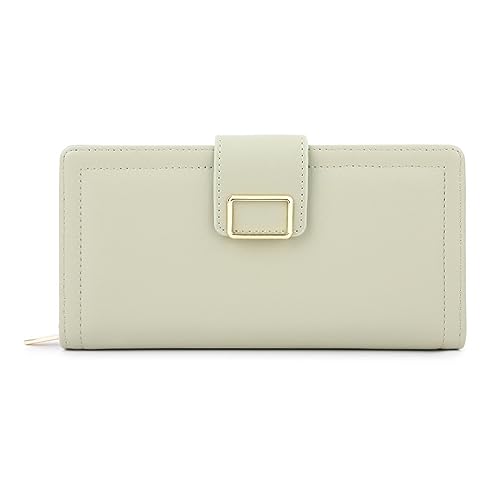 Vllcsla Leder Brieftasche für Damen Medium Bifold Long Portemonnaie mit 10 Kartenfächern und Foto-/ID-Fenster, Damen PU Leder Lange Geldbörse zum Verschenken (Grün) von Vllcsla