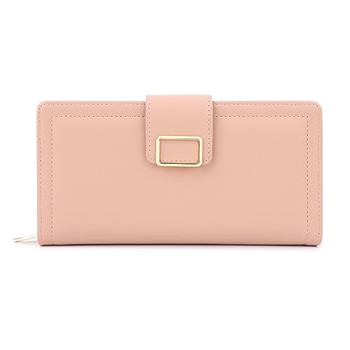 Vllcsla Leder Brieftasche für Damen Medium Bifold Long Portemonnaie mit 10 Kartenfächern und Foto-/ID-Fenster, Damen PU Leder Lange Geldbörse zum Verschenken (Rosa) von Vllcsla