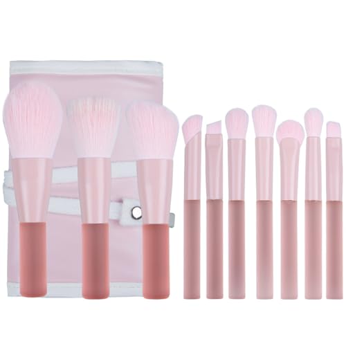 Vllcsla Make-up Pinsel 10 Stück Mini Pinselset Makeup Rosa für Reise, Kunststoffgriff, weiche synthetische Borsten, Foundation Blending Powder Blush Concealers Lidschatten Eyeliner Make-up Pinsel Sets von Vllcsla