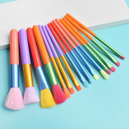 Vllcsla Make-up Pinsel 15 Stück Bunte Make-up Pinsel Set Foundation Lidschatten Concealer Eyeliner Rouge Pinsel Set, Premium Synthetische Borsten, Kunststoffgriff von Vllcsla