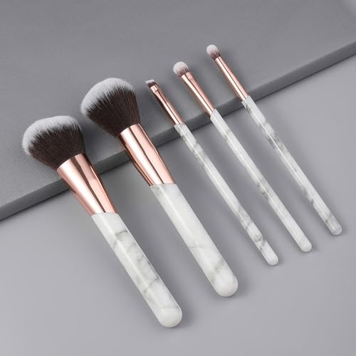 Vllcsla Make-up Pinsel 5 Stück, Marmormuster Griff, 17cm Lang, Weiche Borsten, Inklusive Lidschattenpinsel Puderpinsel Concealer Pinsel Rouge Pinsel Eyeliner Blade Pinsel von Vllcsla