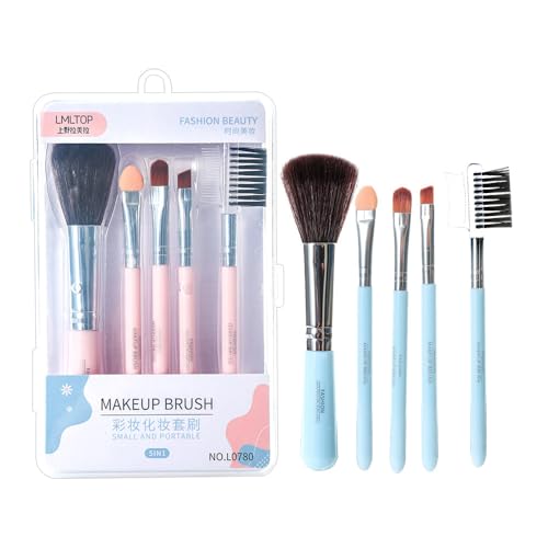 Vllcsla Make-up Pinsel 5 Stück Make-up Pinsel Set Bestehend aus 1 Rougepinsel, 1 Lidschattenschwammpinsel, 1 Lidschattenpinsel, 1 Eyeliner-Pinsel, 1 Augenbrauenpinsel, Nylonborste, Blau von Vllcsla