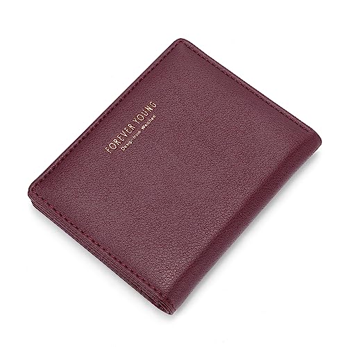 Vllcsla Mini Portemonnaie für Damen für Karten für 6 Kartenfächer, Damen Geldbörse Portemonnaie, Damen Kleine Bifold Leder Geldbörsen/Portemonnaies mit Fotofenster, kleine Größe (Weinrot) von Vllcsla