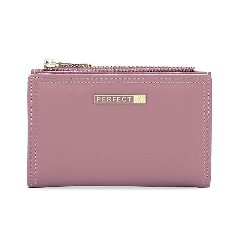 Vllcsla PU Leder Brieftasche für Frauen Kleine Schlanke Damen Bifold Geldbörse mit 10 Kartenfächern &; 1 ID-Fenster &; Reißverschluss Münzwechselfach Frauen Kartenhalter Organizer (Rosa) von Vllcsla