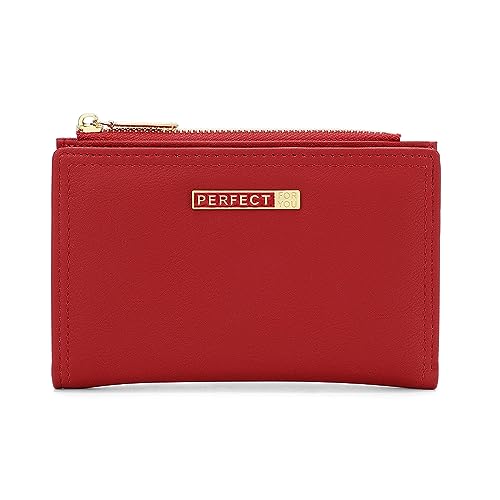 Vllcsla PU Leder Brieftasche für Frauen Kleine Schlanke Damen Bifold Geldbörse mit 10 Kartenfächern &; 1 ID-Fenster &; Reißverschluss Münzwechselfach Frauen Kartenhalter Organizer (Rot) von Vllcsla