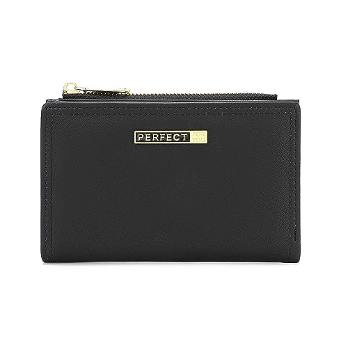 Vllcsla PU Leder Brieftasche für Frauen Kleine Schlanke Damen Bifold Geldbörse mit 10 Kartenfächern &; 1 ID-Fenster &; Reißverschluss Münzwechselfach Frauen Kartenhalter Organizer (Schwarz) von Vllcsla