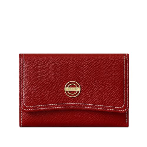 Vllcsla PU Leder Kleine Brieftasche für Damen - Kompakte dünne Brieftasche mit Mehreren Kartenfächern, süße Kurze Geldbörse für Mädchen mit Ausweisfenster und Reißverschlusstasche (Rot) von Vllcsla