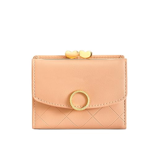 Vllcsla PU-Leder Portemonnaie für Damen Small Size - Kompakte Kurze Brieftasche mit Kartenfächern und ID-Fenster, Mädchen süße Kurze Geldbörse mit Münzfach (Rosa) von Vllcsla