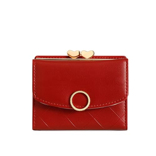 Vllcsla PU-Leder Portemonnaie für Damen Small Size - Kompakte Kurze Brieftasche mit Kartenfächern und ID-Fenster, Mädchen süße Kurze Geldbörse mit Münzfach (Rot) von Vllcsla