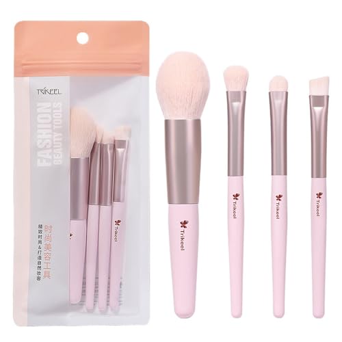 Vllcsla Pinselset Makeup Pinsel Set Rosa 4-teiliges mit 1 Rouge Pinsel und 2 Lidschattenpinseln und 1 Eyeliner Pinsel, Premium Synthetisches Make-up Pinsel Set von Vllcsla