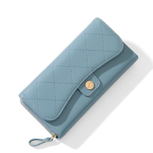 Vllcsla Portemonnaie für Damen mit einem großen Reißverschlussfach für Telefonhalter und Bargeld, PU-Leder Damen Portemonnaie Clutch mit ID-Fenster (Blau) von Vllcsla