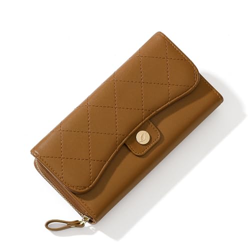 Vllcsla Portemonnaie für Damen mit einem großen Reißverschlussfach für Telefonhalter und Bargeld, PU-Leder Damen Portemonnaie Clutch mit ID-Fenster (Braun) von Vllcsla