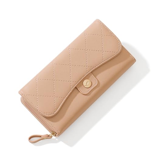 Vllcsla Portemonnaie für Damen mit einem großen Reißverschlussfach für Telefonhalter und Bargeld, PU-Leder Damen Portemonnaie Clutch mit ID-Fenster (Rosa) von Vllcsla