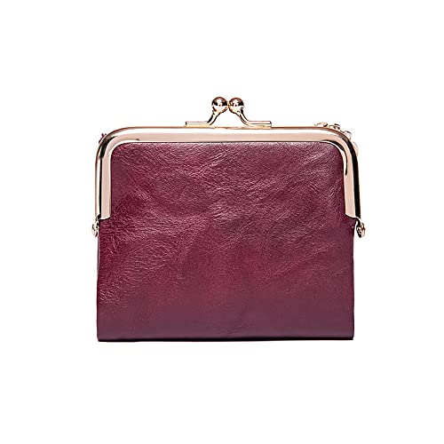 Vllcsla Portemonnaie für Frauen Clip Schnalle Vintage Kleine Größe Niedliches Leder Portemonnaie mit Reißverschlusstasche für Täglichen Gebrauch - Damen Kurze Geldbörse Kompakte Clutch (Lila) von Vllcsla