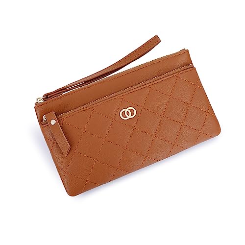 Vllcsla Portemonnaie für Frauen mit Abnehmbarer Handschlaufe & Reißverschluss, Leder Clutch Taschen für Frauen Fit Phone Less 6,5 Zoll, Damen Handy Geldbörse Brieftasche Geldbörse (Braun) von Vllcsla