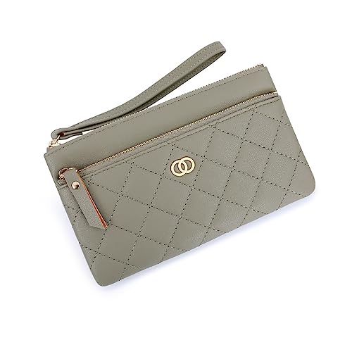 Vllcsla Portemonnaie für Frauen mit Abnehmbarer Handschlaufe & Reißverschluss, Leder Clutch Taschen für Frauen Fit Phone Less 6,5 Zoll, Damen Handy Geldbörse Brieftasche Geldbörse (Grün) von Vllcsla