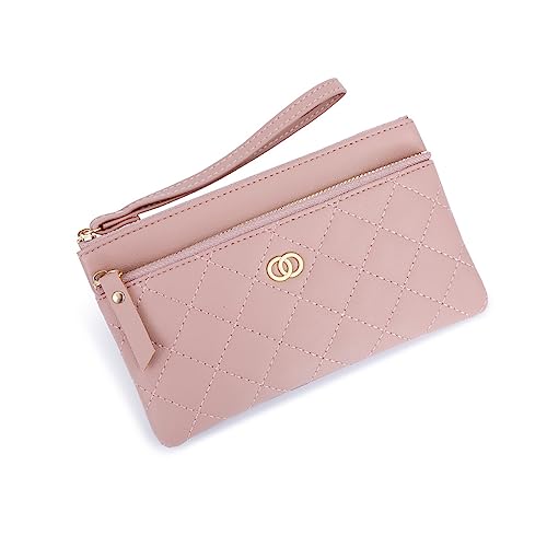 Vllcsla Portemonnaie für Frauen mit Abnehmbarer Handschlaufe & Reißverschluss, Leder Clutch Taschen für Frauen Fit Phone Less 6,5 Zoll, Damen Handy Geldbörse Brieftasche Geldbörse (Rosa) von Vllcsla