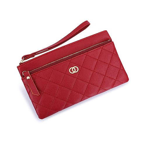 Vllcsla Portemonnaie für Frauen mit Abnehmbarer Handschlaufe & Reißverschluss, Leder Clutch Taschen für Frauen Fit Phone Less 6,5 Zoll, Damen Handy Geldbörse Brieftasche Geldbörse (Rot) von Vllcsla