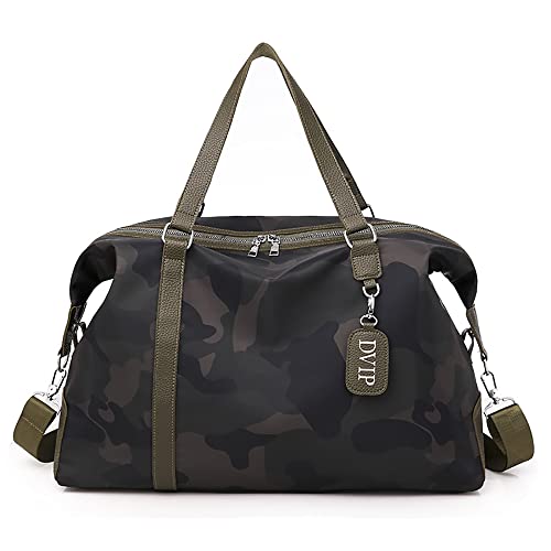 Vllcsla Reisetasche Sporttasche Damen Große, Leichte Handgepäck Reisetasche Weekender Damen Reisetasche mit Nassfach, Weekender Fitness Duffle GMY Bag, 48x20x33 cm, 32L (Grüne Tarnung) von Vllcsla