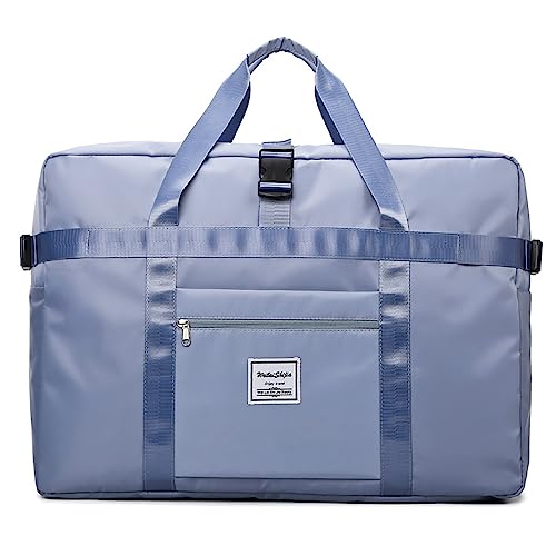 Vllcsla Reisetaschen für Damen mit Nasstasche und 64,17 l super großem Fassungsvermögen - Leichte Faltbare Umhängetasche, die über den Koffergriff passt, um Schlafsaal und Zuhause (Blau) von Vllcsla