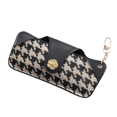 Vllcsla Leder Sonnenbrillen Etui für Handtasche, Damen Sonnenbrillenetui zum Anhängen, Tragbares Reise Brillenetui, Druckknopf, 17x8 cm, Mit einem Metallhaken von Vllcsla