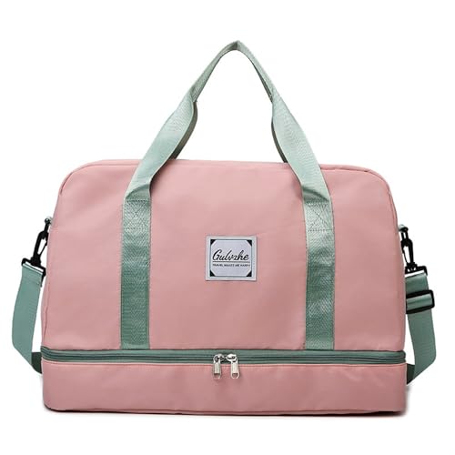 Vllcsla Sporttasche 38.4L Reisetasche Damen Groß, mit Schuhfach & Nasstasche, Reisetasche Handgepäck Weekender, Fitnesstasche Gym Wasserdicht Schwimm Tasche, mit Langem Riemen, Rosa von Vllcsla