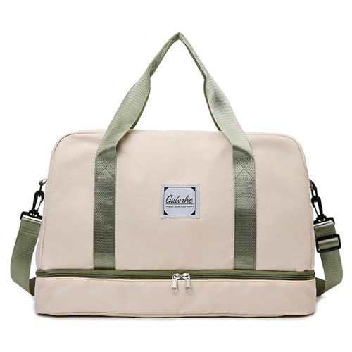 Vllcsla Sporttasche 38.4L Reisetasche Damen Groß, mit Schuhfach & Nasstasche, Reisetasche Handgepäck Weekender, Fitnesstasche Gym Wasserdicht Schwimm Tasche, mit Langem Riemen, Weiß von Vllcsla