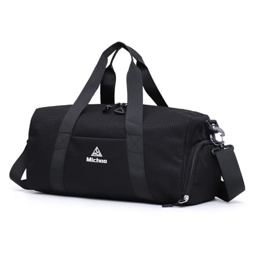 Vllcsla Sporttasche Reisetasche Damen Klein, mit Nasstasche und Schuhfach, Damen Klein Mini Reisetasche, Reisetasche Weekender Handgepäck Tasche Damen, 41x17x17 cm, wasserdichte Schwimmtasche Schwarz von Vllcsla