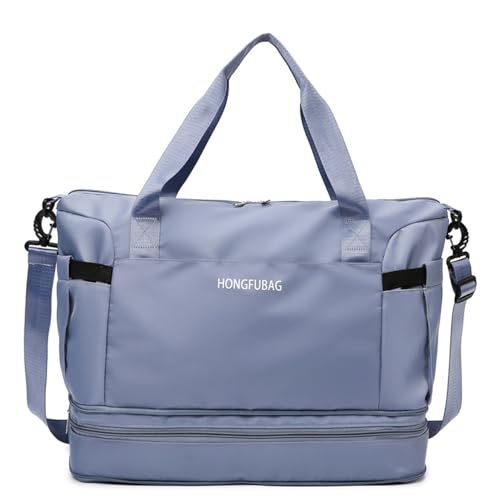 Vllcsla Sporttasche Reisetasche für Damen (erweitert 28,16 l auf 36,08 l) Sporttasche mit Nasser Tasche und Boden Verstecktes Schuhfach mit Reißverschluss (Blau) von Vllcsla