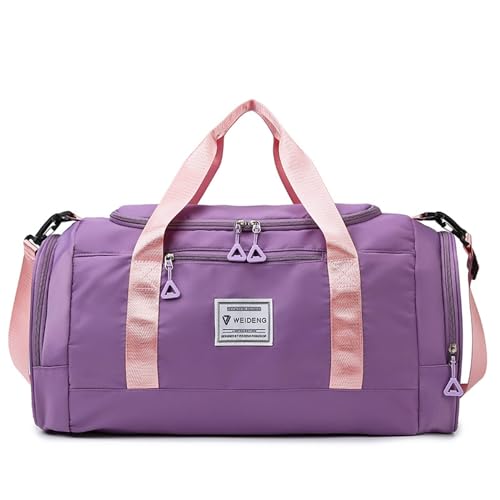 Vllcsla Sporttasche Damen Klein 53x22x24 cm, mit Nassfach & Schuhfach, 28L, Trainingstasche Duffle, Sport Gym Tasche Damen Fitnessstudio, Reisetasche Weekender Handgepäck, Umhängetasche, Lila von Vllcsla