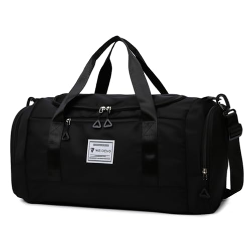 Vllcsla Sporttasche Damen Klein 53x22x24 cm, mit Nassfach & Schuhfach, 28L, Trainingstasche Duffle, Sport Gym Tasche Damen Fitnessstudio, Reisetasche Weekender Handgepäck, Umhängetasche, Schwarz von Vllcsla