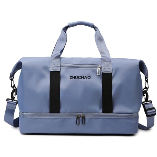 Vllcsla Sporttasche mit Nasstasche und Schuhfach für Damen, 32,9L wasserdichte Reisetasche Gym Duffle Bag Weekender Bag mit Yogamattenband (Blau) von Vllcsla