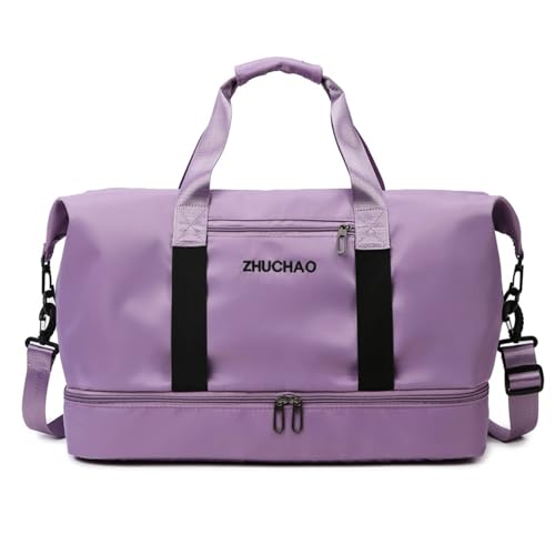 Vllcsla Sporttasche mit Nasstasche und Schuhfach für Damen, 32,9L wasserdichte Reisetasche Gym Duffle Bag Weekender Bag mit Yogamattenband (Lila) von Vllcsla