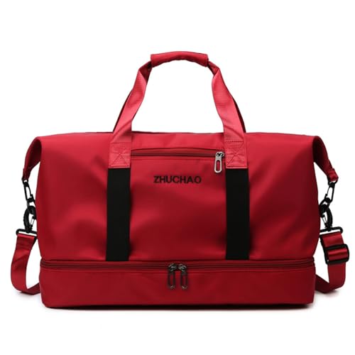 Vllcsla Sporttasche mit Nasstasche und Schuhfach für Damen, 32,9L wasserdichte Reisetasche Gym Duffle Bag Weekender Bag mit Yogamattenband (Rot) von Vllcsla