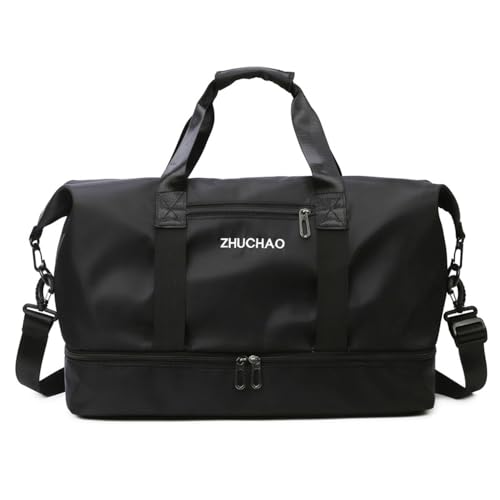 Vllcsla Sporttasche mit Nasstasche und Schuhfach für Damen, 32,9L wasserdichte Reisetasche Gym Duffle Bag Weekender Bag mit Yogamattenband (Schwarz) von Vllcsla