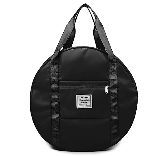 Vllcsla Sporttaschen Damen Rucksack 34,43 L Runder Sportbeutel mit Nasstasche und Unabhängigem Schuhfach - Multifunktionale Schwimmreisetasche Duffle Weekender Bag (Schwarz) von Vllcsla