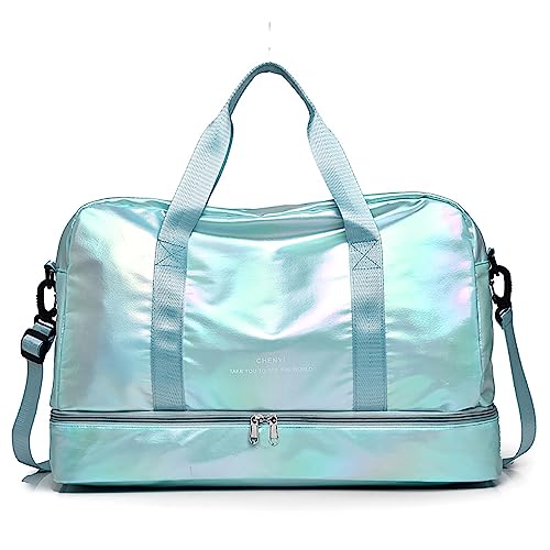 Vllcsla Sporttaschen Damen mit Schuhfach 40L wasserdichte Leichte Turnbeutel mit Nasstasche und Hinterer Reißverschlusstasche für Schlüssel und Telefon - Reisetasche Wochenendtasche (Blau) von Vllcsla