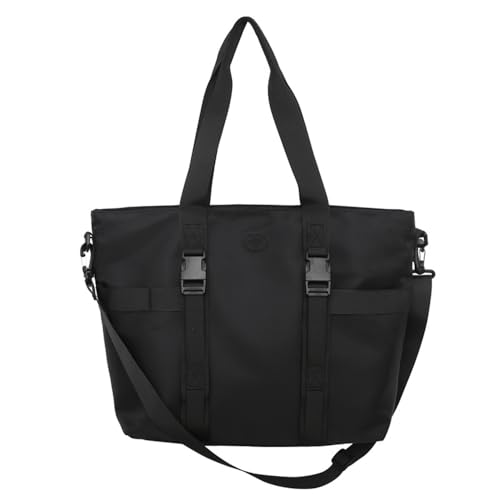 Vllcsla Umhängetasche Schwarz Große Umhängetasche für Damen und Herren, Tote Bag Leichte Weekender-Tasche mit verstellbarem Riemen und glattem Reißverschluss von Vllcsla