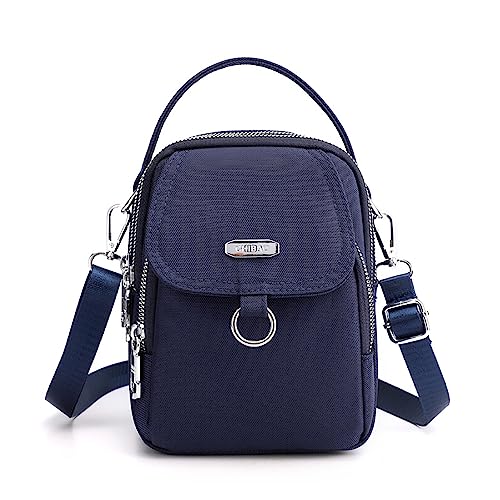 Vllcsla Umhängetaschen für Damen Kleine Nylon Umhängetasche Handtasche Mädchen Stoff Henkeltasche - Umhängetasche mit 2 Reißverschlussfächern (Dunkelblau) von Vllcsla