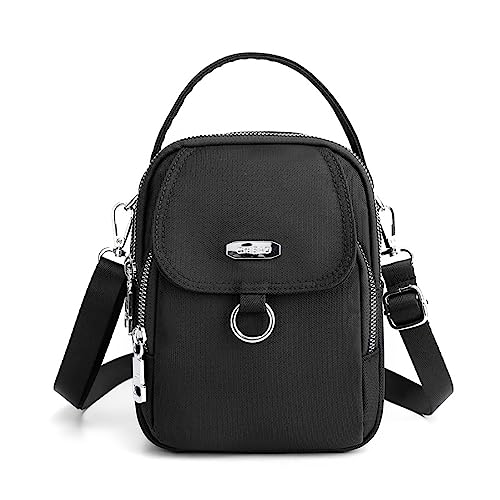 Vllcsla Umhängetaschen für Damen Kleine Nylon Umhängetasche Handtasche Mädchen Stoff Henkeltasche - Umhängetasche mit 2 Reißverschlussfächern (Schwarz) von Vllcsla