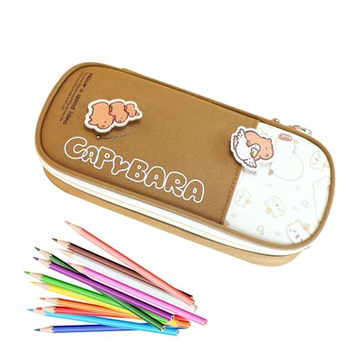 Vllold Capybara Federmäppchen | Capybara Schul-Federmäppchen Organizer, großes Fassungsvermögen, Markertasche, Schreibtisch-Organizer, ästhetisches Federmäppchen für Anspitzer, Haftnotizen, dark von Vllold